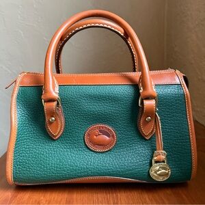 Vintage Dooney & Bourke Green and Tan Leather Handbag